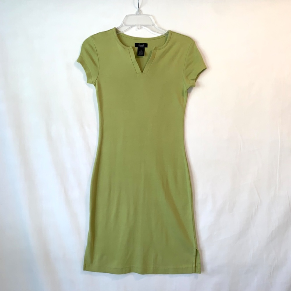 Frenchi V-Neck Short Sleeve Cotton Stretch Dress Olive Green Size XS